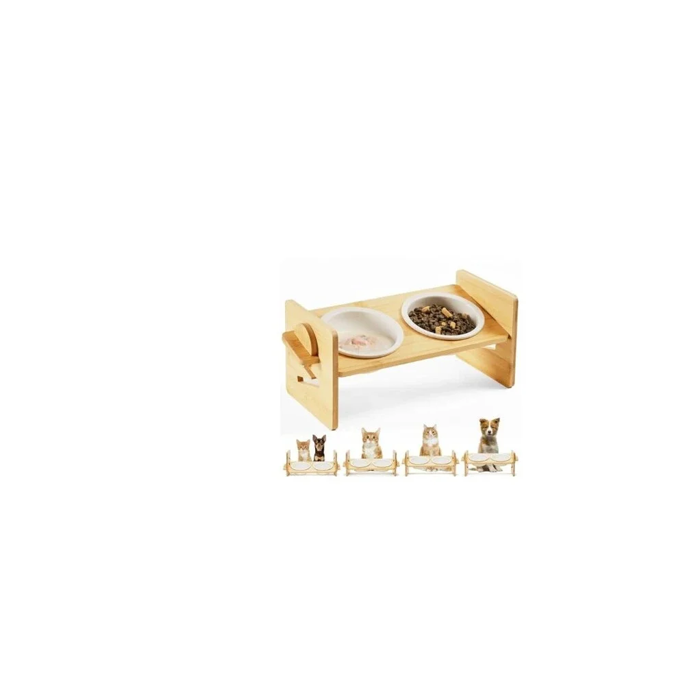 Smartoo Elevated Bamboo & Ceramic Pet Bowls Cat Small Dogs 4 Heights